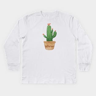 Watercolor flowering Cacti Kids Long Sleeve T-Shirt